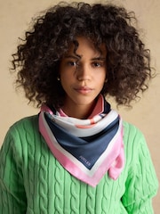 Joules Bloomfield Cream & Navy Printed Square 100% Silk Scarf - Image 5 of 7