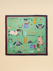 Joules Bloomfield Green Equestrian Square 100% Silk Scarf - Image 3 of 5