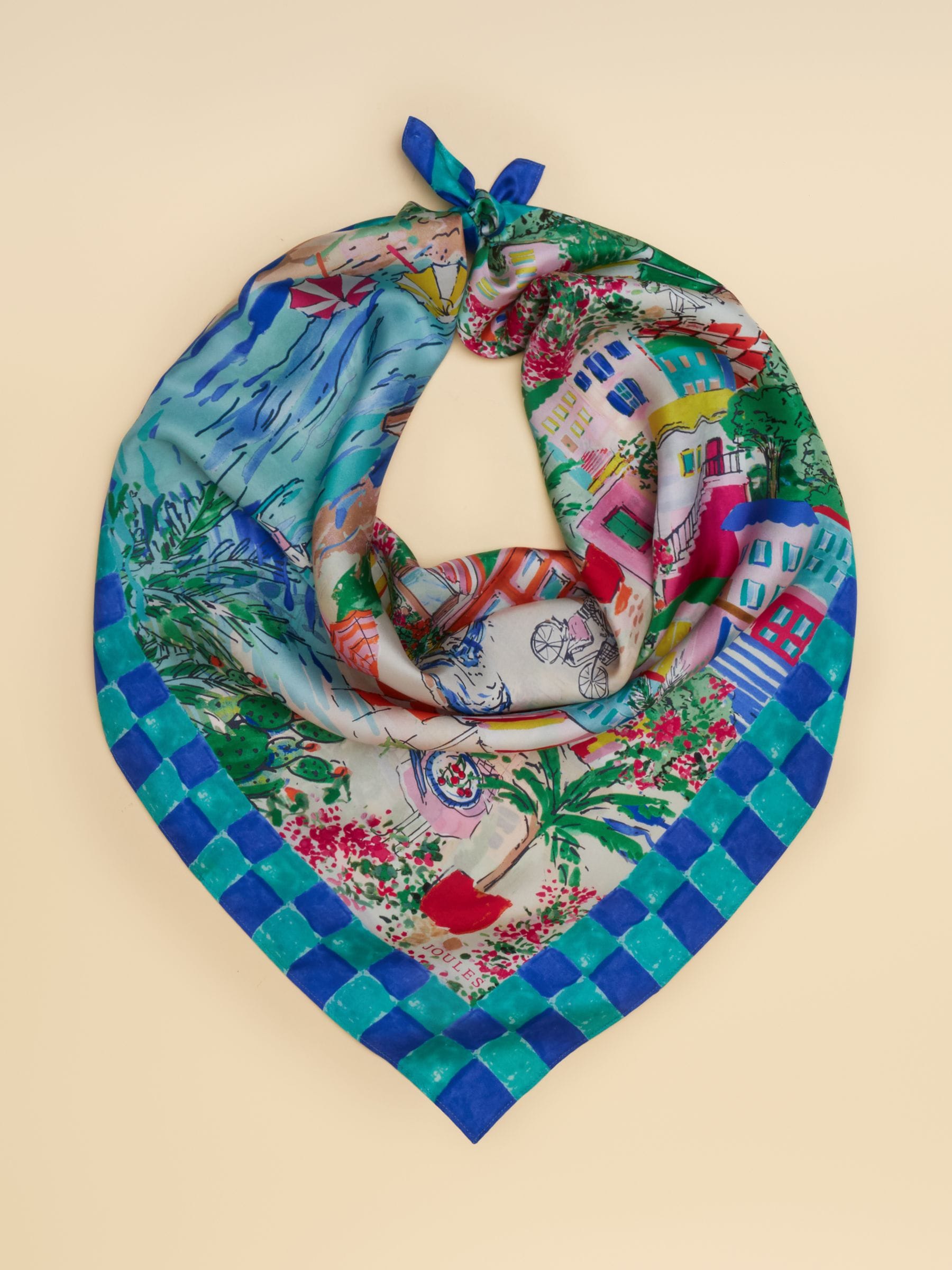 Joules Women's Bloomfield Square 100% Silk Scarf Amalfi Scene One