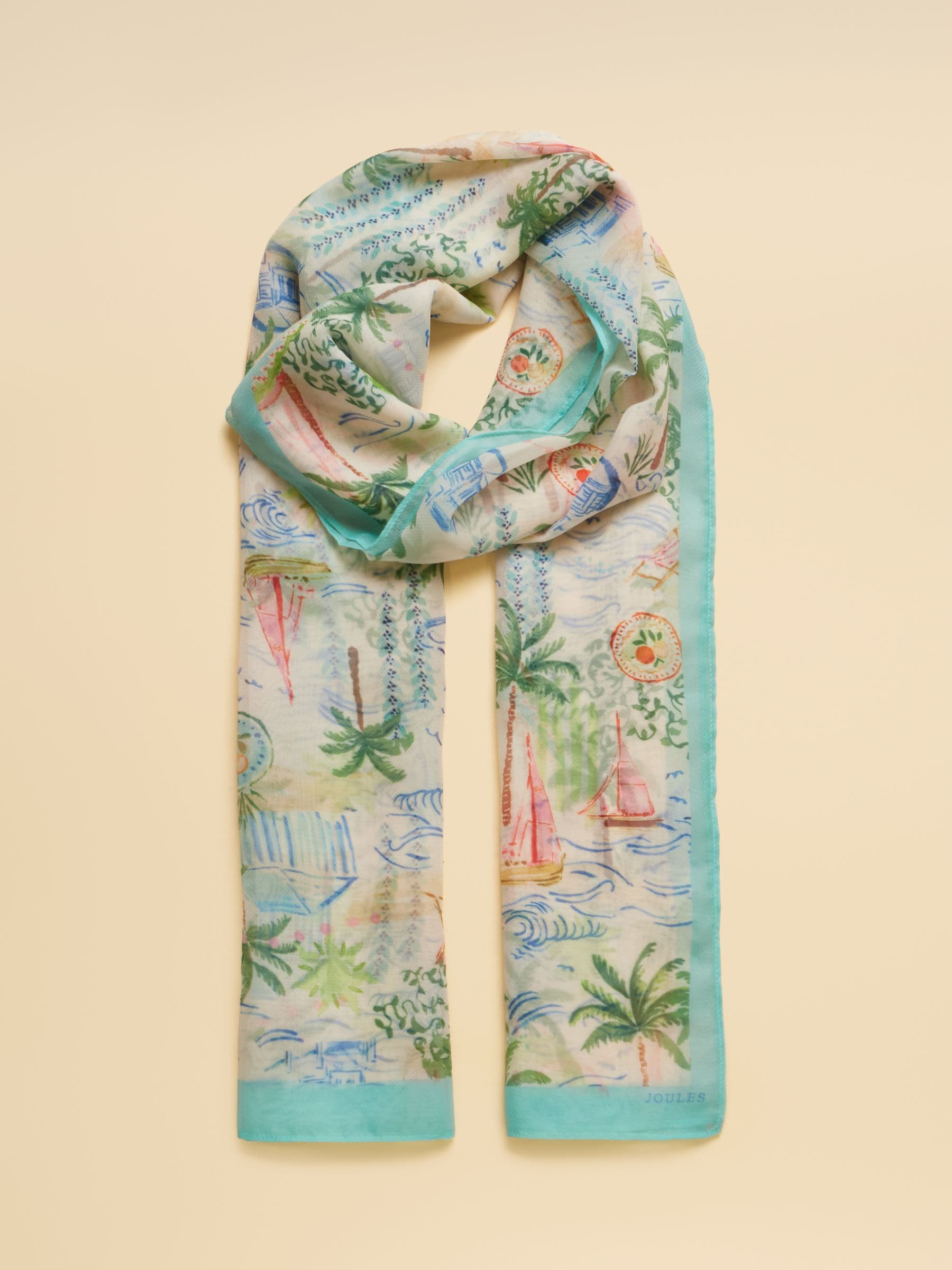 Joules Women's White Coastal Scene Abberton Printed Scarf One