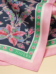 Joules Highgrove Navy & Pink Floral 100% Silk Printed Scarf - Image 6 of 6