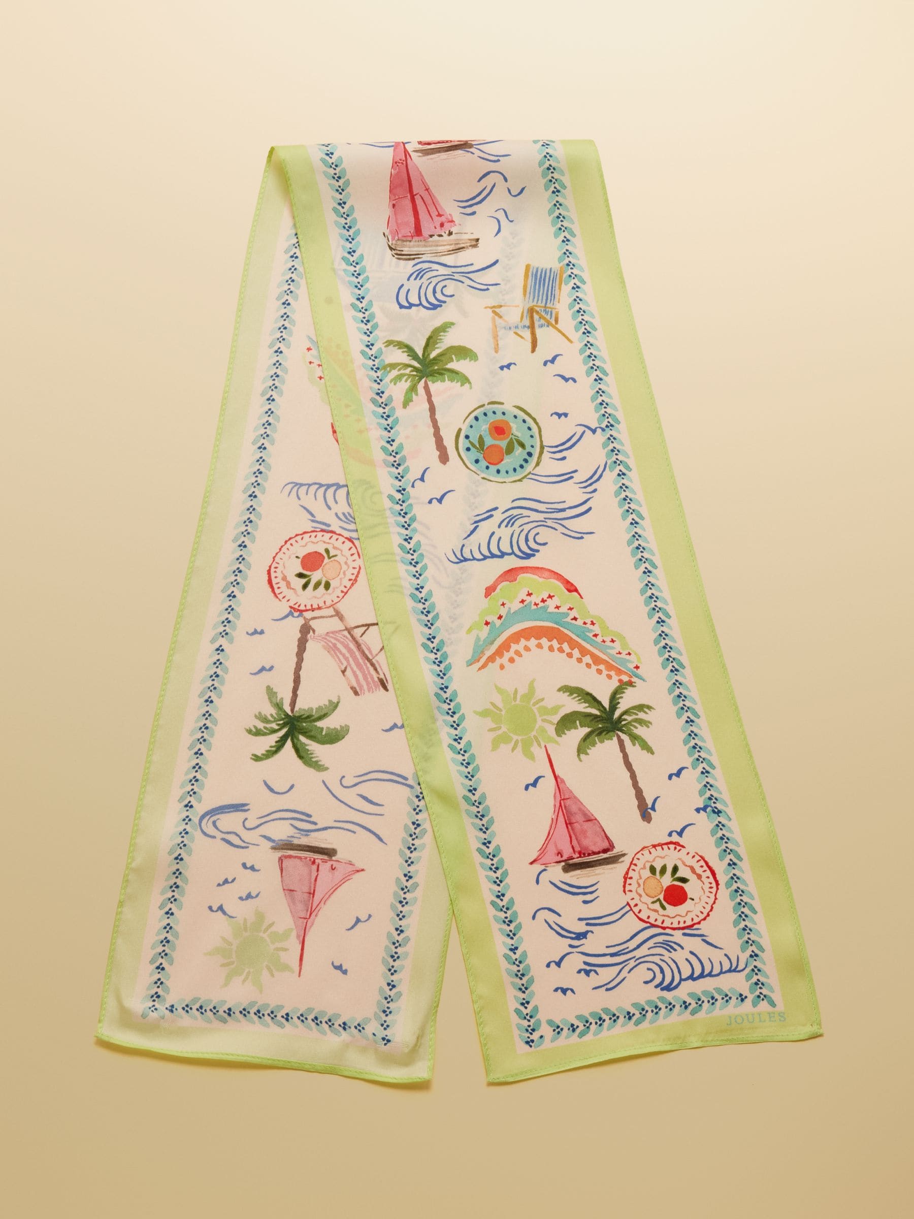 Joules Women's Coastal Scene Print Highgrove 100% Silk Printed Scarf One