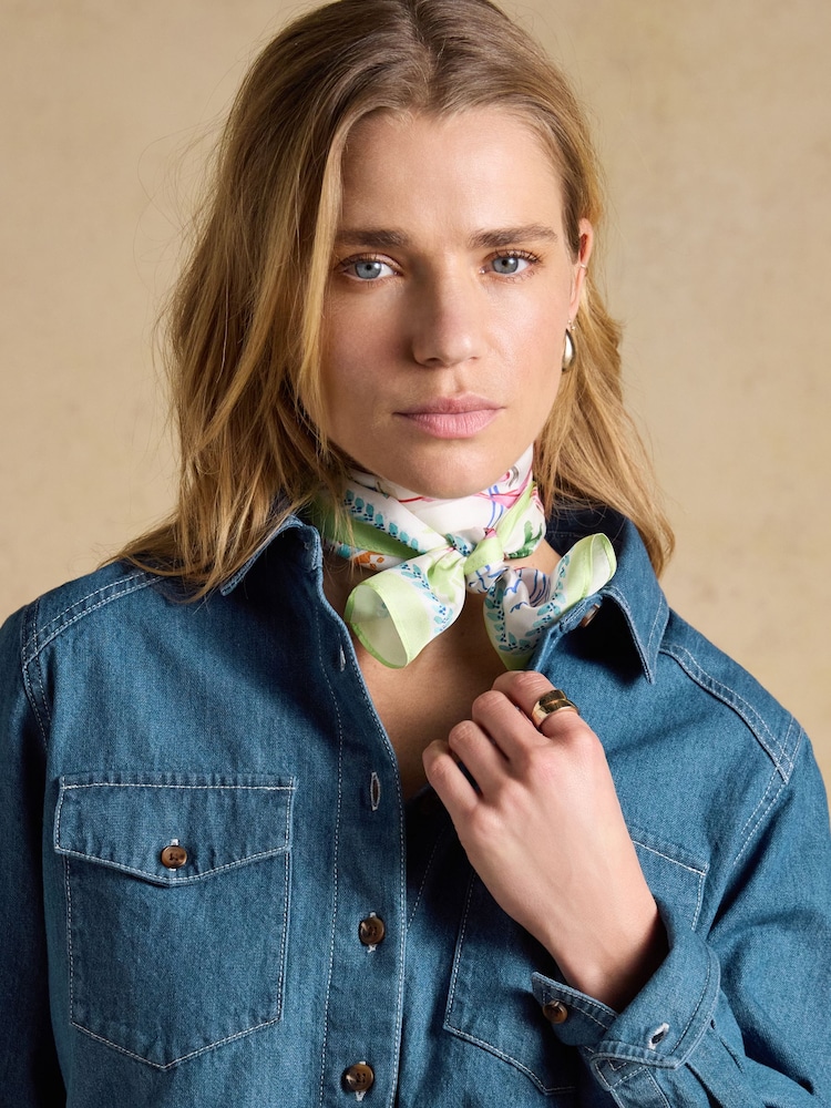 Joules Highgrove Palm Print 100% Silk Printed Scarf - Image 2 of 7