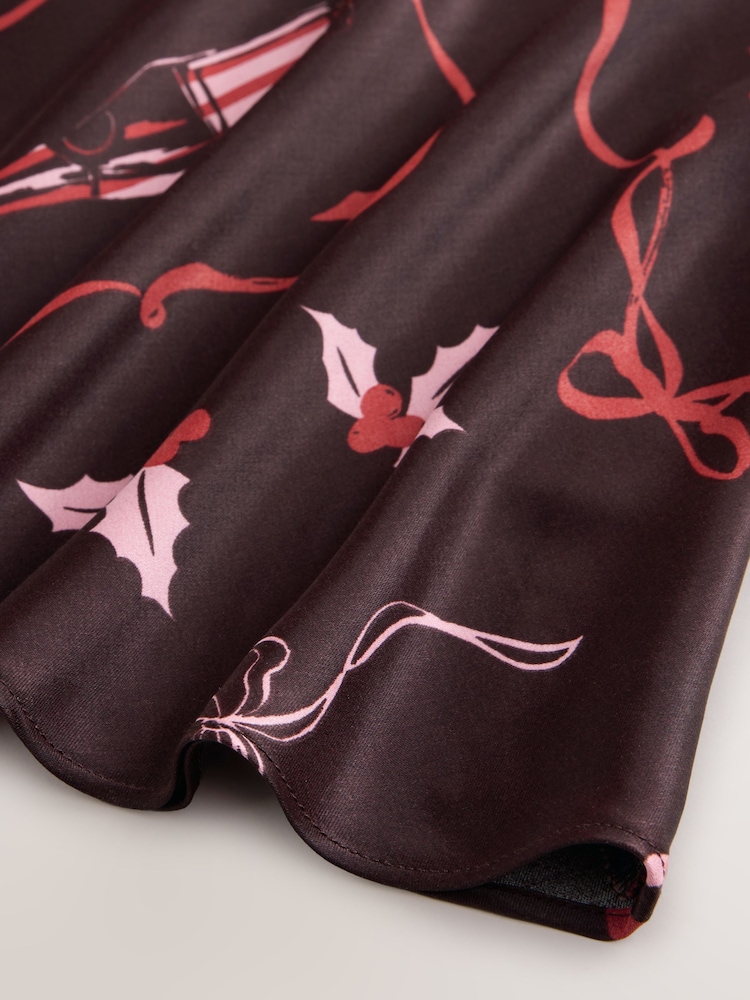 Festive Christmas Printed Satin Midi Skirt - Image 7 of 7 Festive Christmas Printed Satin Midi Skirt - Image 7 of 7