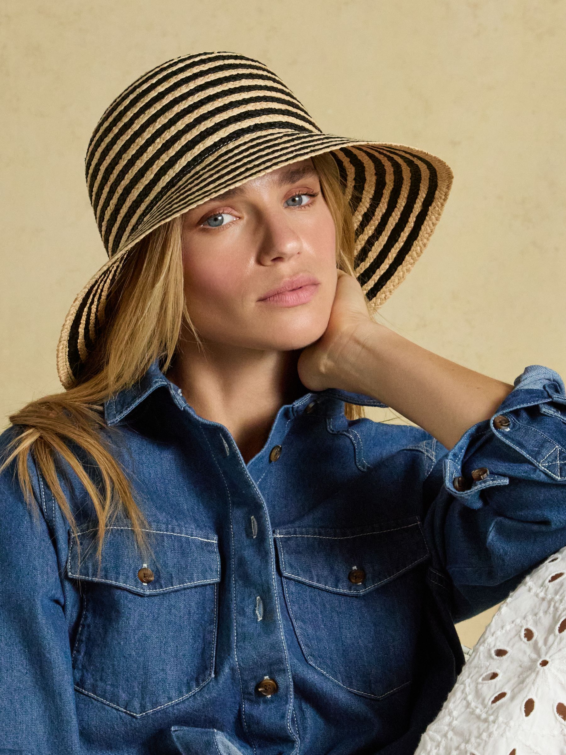 Joules Women's Albany Cloche Hat Black & Cream Striped One
