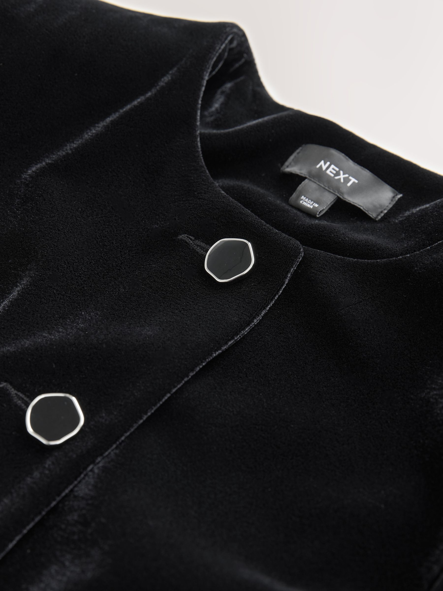 Buy Black Velvet Collarless Jacket from Next USA