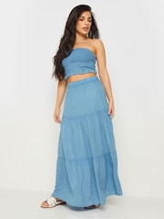 PixieGirl Petite Blue Chambray Tiered Maxi Skirt - Image 1 of 4
