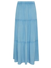 PixieGirl Petite Blue Chambray Tiered Maxi Skirt - Image 4 of 4
