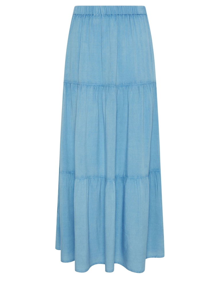 PixieGirl Petite Blue Chambray Tiered Maxi Skirt - Image 4 of 4