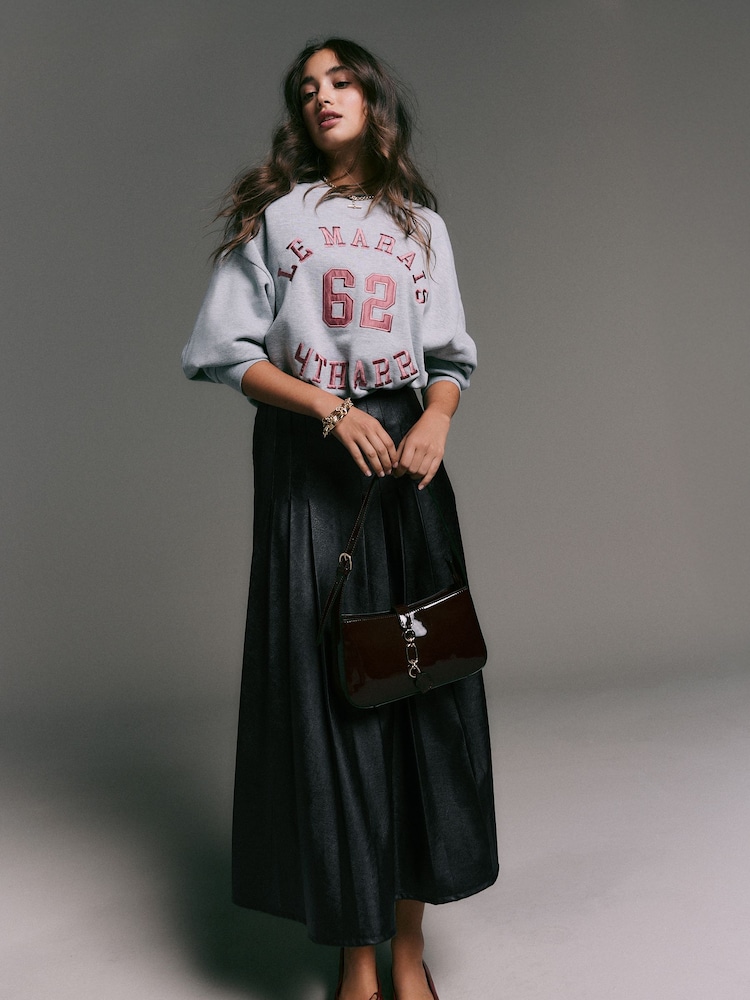 črna - Faux Leather Midi Kilt Skirt - Slika 1 iz 8