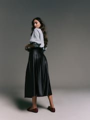 črna - Faux Leather Midi Kilt Skirt - Slika 4 iz 8