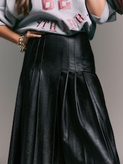 črna - Faux Leather Midi Kilt Skirt - Slika 5 iz 8