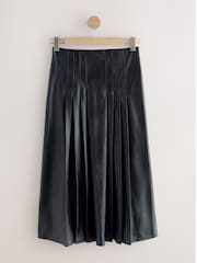 črna - Faux Leather Midi Kilt Skirt - Slika 8 iz 8