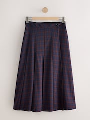 Burgundy/Blue Check Pleated Midi Kilt Skirt - Image 1 of 3