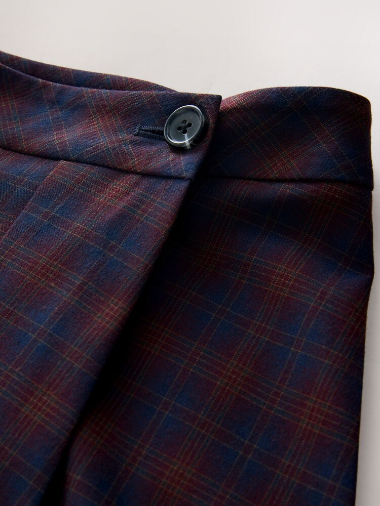 Burgundy/Blue Check Pleated Midi Kilt Skirt - Image 2 of 3