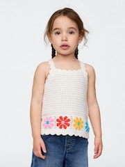 Gap White Floral Scalloped Crochet Vest Top (6mths-5yrs) - Image 1 of 4