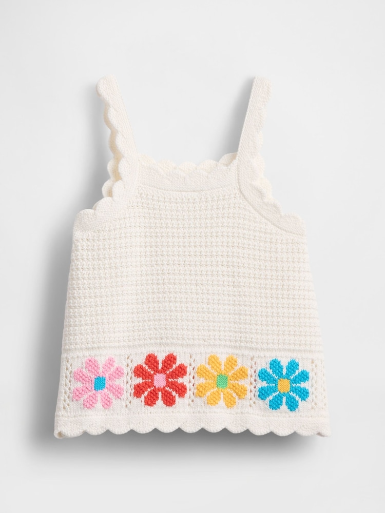 Gap White Floral Scalloped Crochet Vest Top (6mths-5yrs) - Image 2 of 4