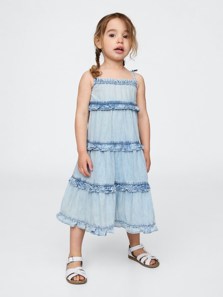 Gap Blue Ruffle Tiered Denim Maxi Dress (6mths-5yrs) - Image 1 of 1 Gap Blue Ruffle Tiered Denim Maxi Dress (6mths-5yrs) - Image 1 of 1