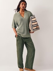 Monsoon Green Cece Short Sleeve Collar Jumper - Image 1 of 4