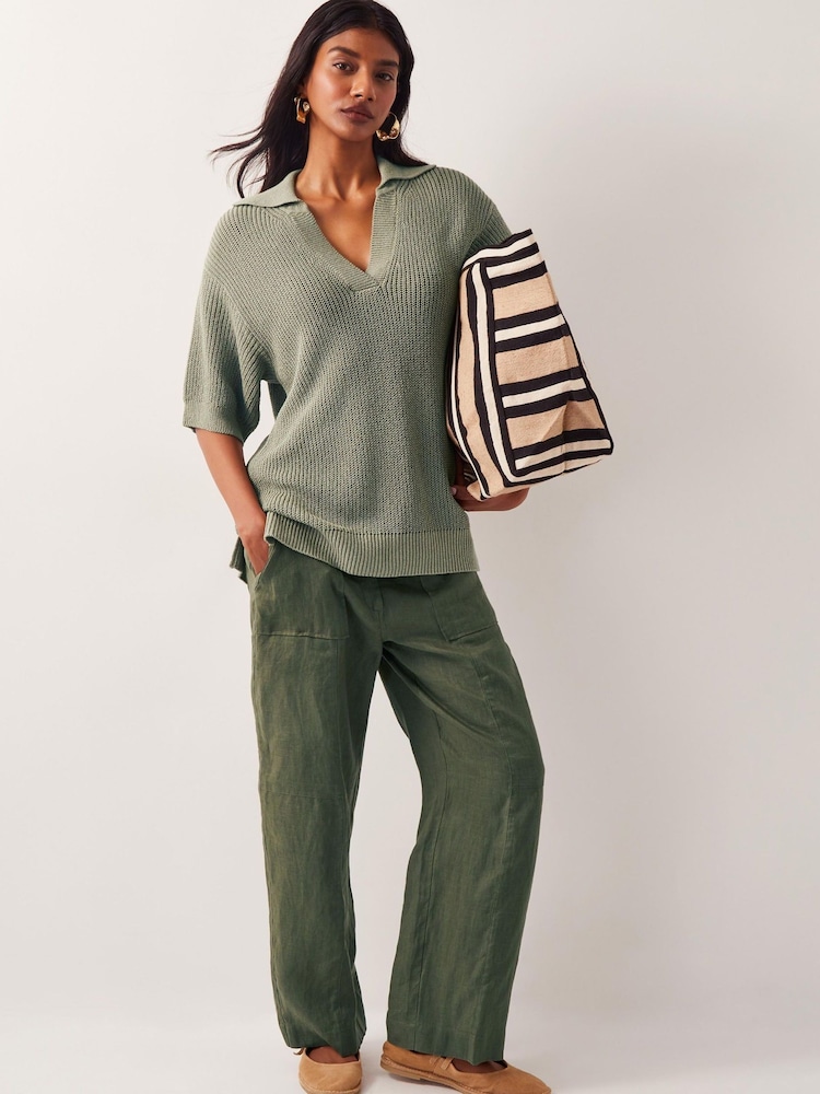 Monsoon Green Cece Short Sleeve Collar Jumper - Image 1 of 4