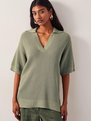 Monsoon Green Cece Short Sleeve Collar Jumper - Image 2 of 4