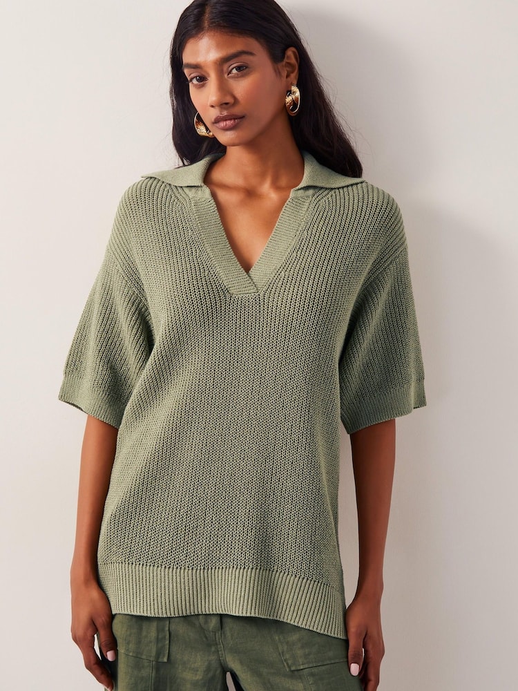 Monsoon Green Cece Short Sleeve Collar Jumper - Image 2 of 4
