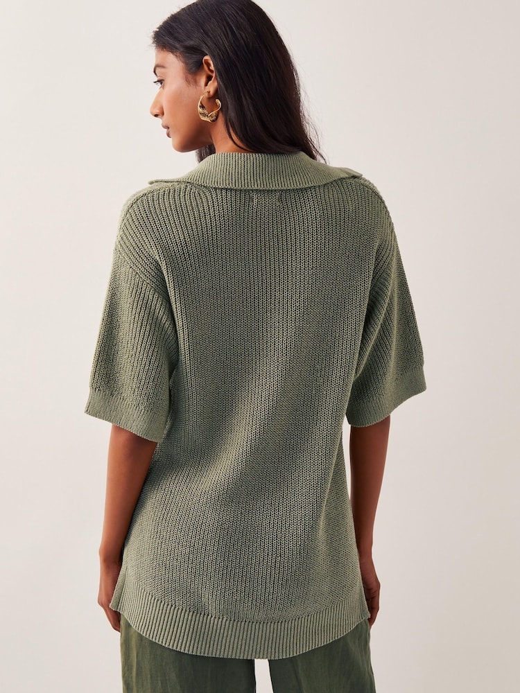 Monsoon Green Cece Short Sleeve Collar Jumper - Image 3 of 4