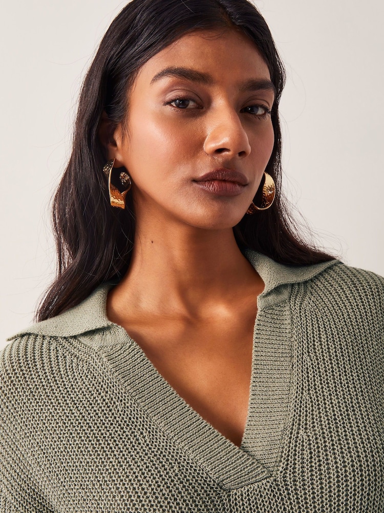 Monsoon Green Cece Short Sleeve Collar Jumper - Image 4 of 4