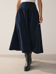 Navy Dropped Waist Corduroy Midi Skirt - Image 2 of 8