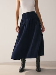 Navy Dropped Waist Corduroy Midi Skirt - Image 3 of 8