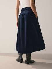 Navy Dropped Waist Corduroy Midi Skirt - Image 4 of 8