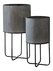 Gallery Home Set of 2 Grey Ellis Metal Planter - Image 3 of 3