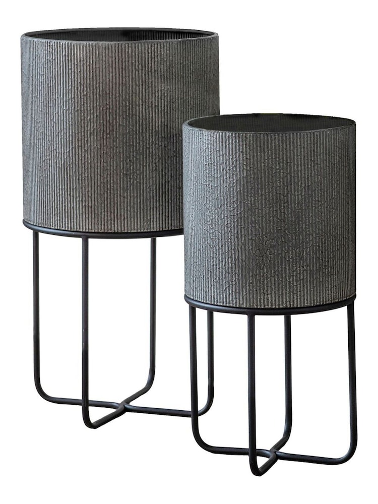 Gallery Home Set of 2 Grey Ellis Metal Planter - Image 3 of 3