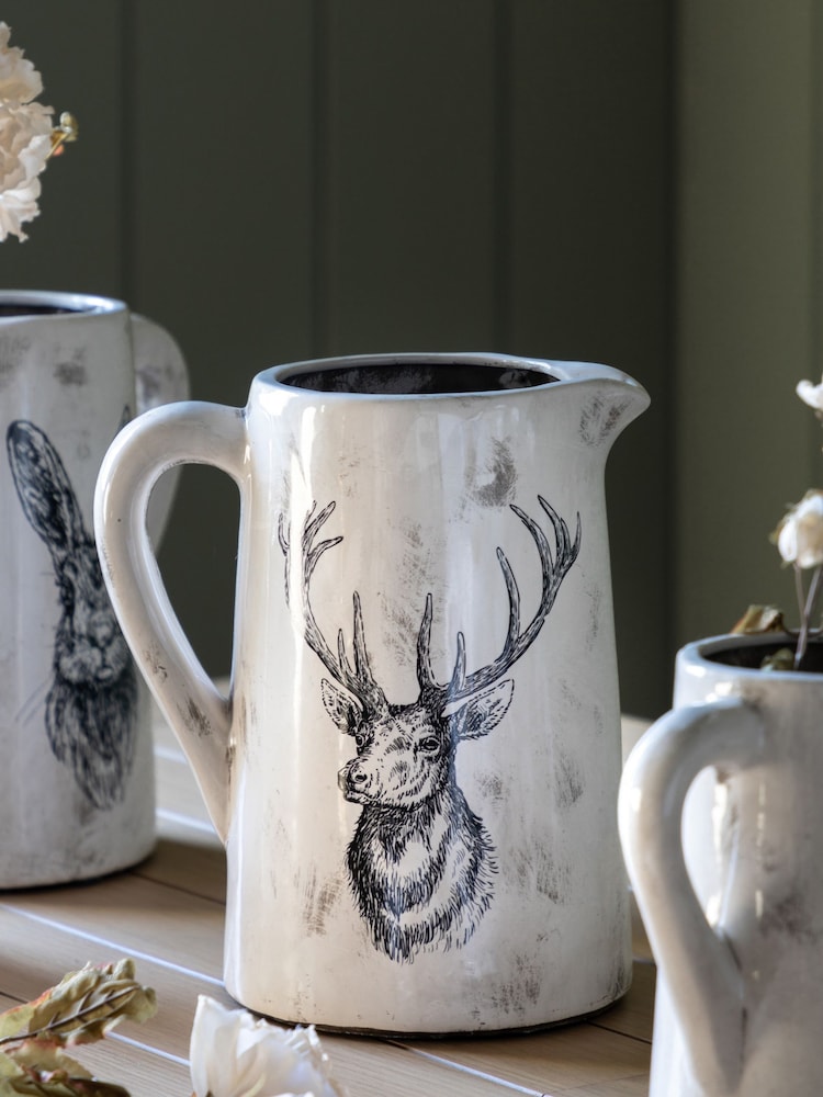 Gallery Home White Buck Pitcher Large Distressed Vase - Image 1 of 4 Gallery Home White Buck Pitcher Large Distressed Vase - Image 1 of 4