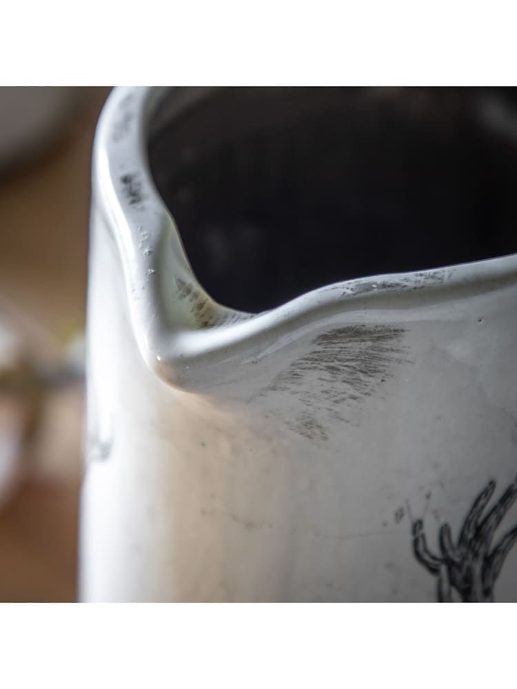 Gallery Home White Buck Pitcher Large Distressed Vase - Image 2 of 4 Gallery Home White Buck Pitcher Large Distressed Vase - Image 2 of 4