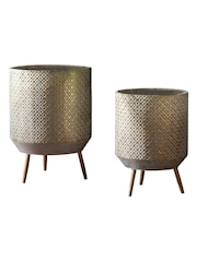 Gallery Home Set of 2 Gold Amora Metal Planter - Image 2 of 3