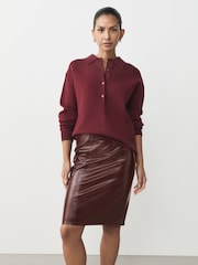 Burgundy Red Faux Leather Pencil Skirt - Image 1 of 9