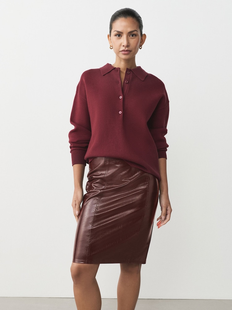 Burgundy Red Faux Leather Pencil Skirt - Image 1 of 9