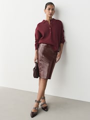 Burgundy Red Faux Leather Pencil Skirt - Image 2 of 9