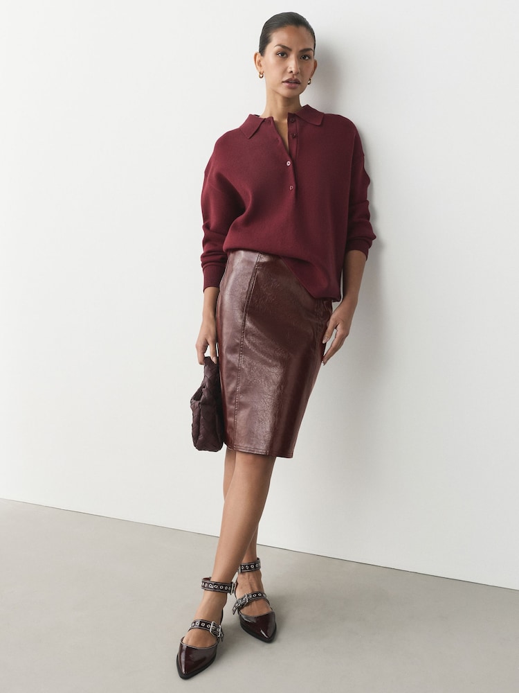 Burgundy Red Faux Leather Pencil Skirt - Image 2 of 9