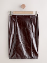 Burgundy Red Faux Leather Pencil Skirt - Image 6 of 9