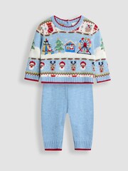 JoJo Maman Bébé Blue 2-Piece Christmas Fair Isle Jumper & Leggings Set - Image 1 of 6