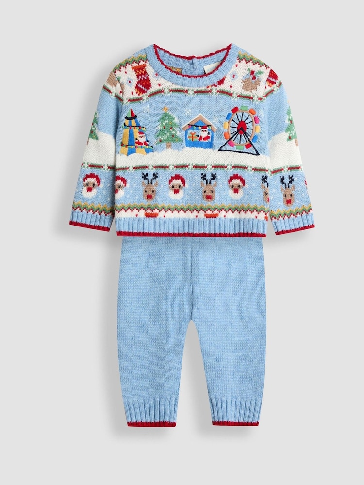 JoJo Maman Bébé Blue 2-Piece Christmas Fair Isle Jumper & Leggings Set - Image 1 of 6