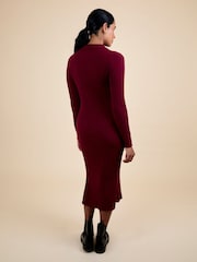 JoJo Maman Bébé Wine Knitted Rib Collared Maternity Midi Dress - Image 3 of 5