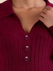JoJo Maman Bébé Wine Knitted Rib Collared Maternity Midi Dress - Image 5 of 5
