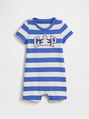 Gap Blue Stripe Logo Short Sleeve Rompersuit (Newborn-24mths) - Image 1 of 3