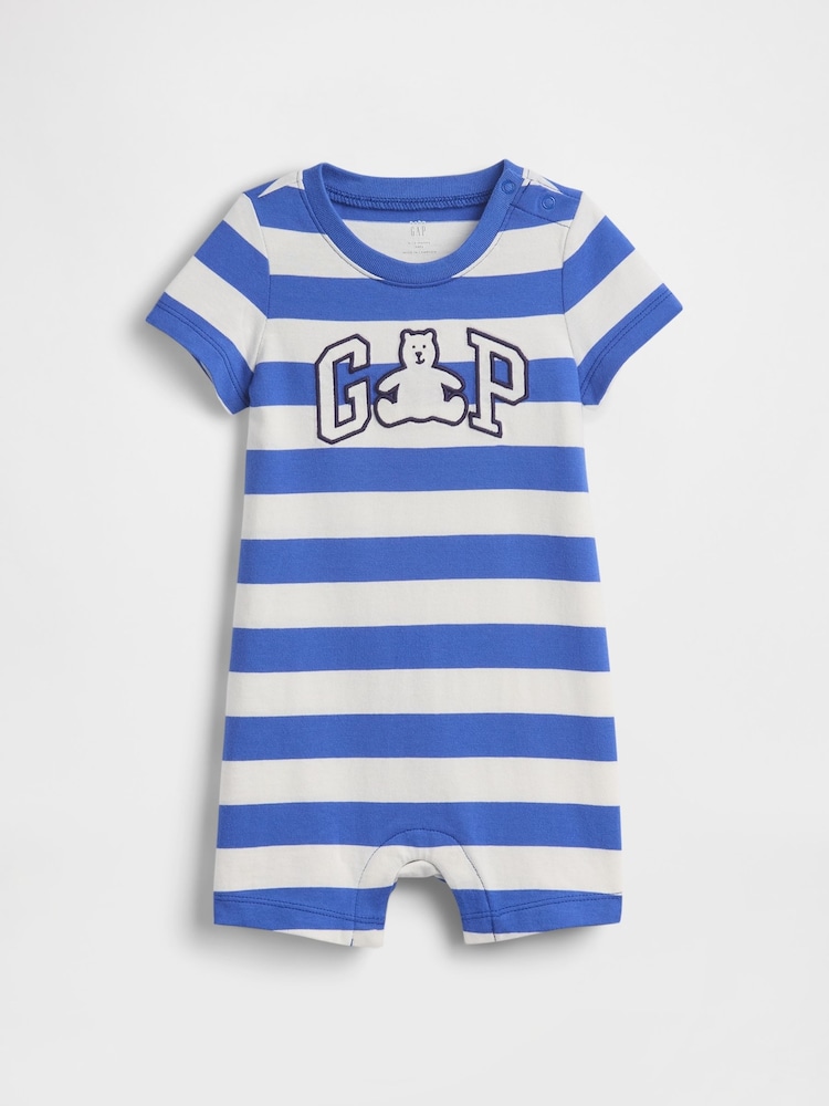 Gap Blue Stripe Logo Short Sleeve Rompersuit (Newborn-24mths) - Image 1 of 3