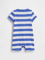 Gap Blue Stripe Logo Short Sleeve Rompersuit (Newborn-24mths) - Image 2 of 3