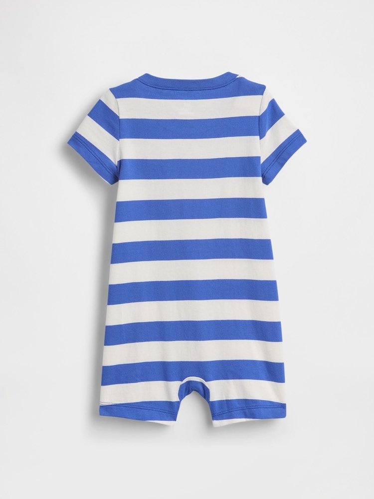 Gap Blue Stripe Logo Short Sleeve Rompersuit (Newborn-24mths) - Image 2 of 3