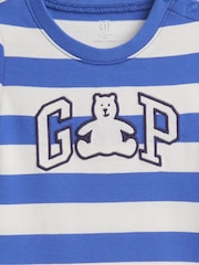 Gap Blue Stripe Logo Short Sleeve Rompersuit (Newborn-24mths) - Image 3 of 3